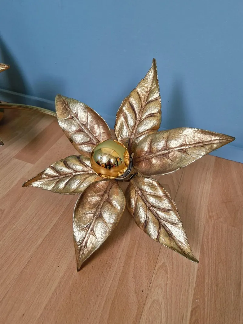 Pamono Large Floral Wall Light attributed to Willy Daro for Massive, Belgium, 1970s> Wall Lights & Sconces