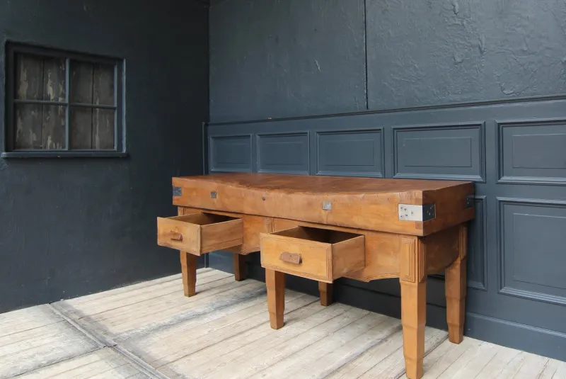 New Pamono Large French Art Deco Butcher's Block Table, 1920s