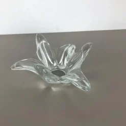 Pamono Large French Floral Crystal Glass Shell Bowl by Art Vannes, France, 1970s> Bowls