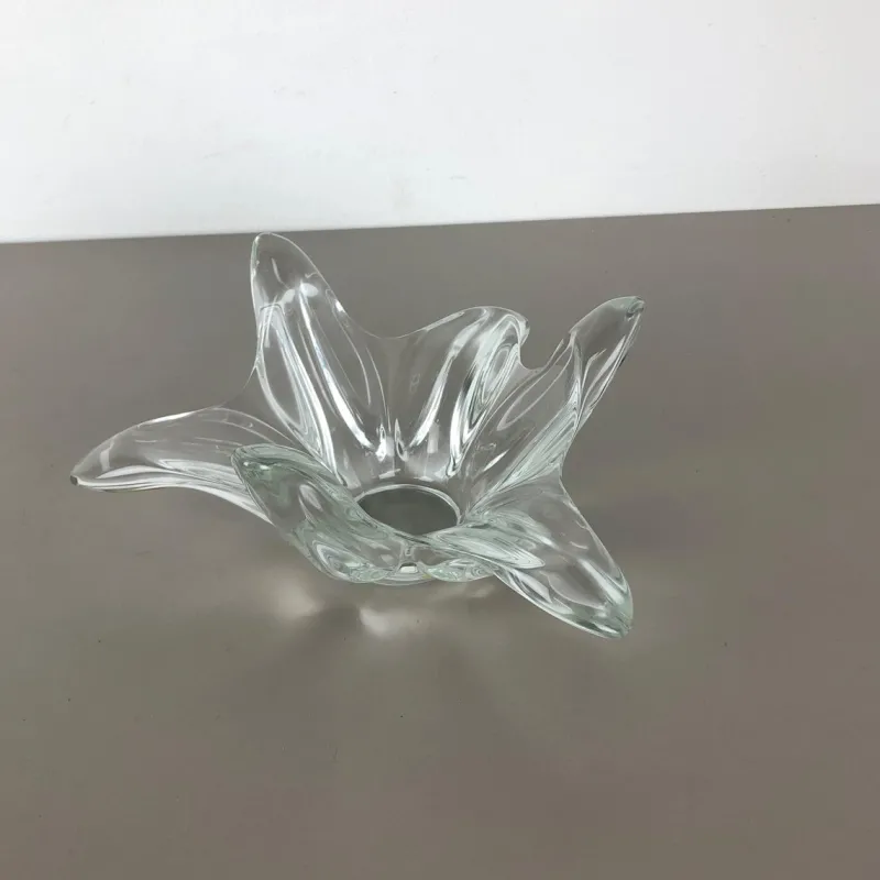 Pamono Large French Floral Crystal Glass Shell Bowl by Art Vannes, France, 1970s> Bowls