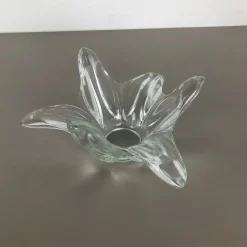 Pamono Large French Floral Crystal Glass Shell Bowl by Art Vannes, France, 1970s><noscript><img width=