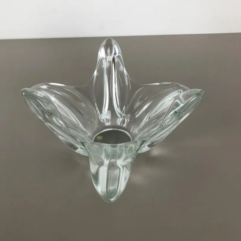 Pamono Large French Floral Crystal Glass Shell Bowl by Art Vannes, France, 1970s> Bowls