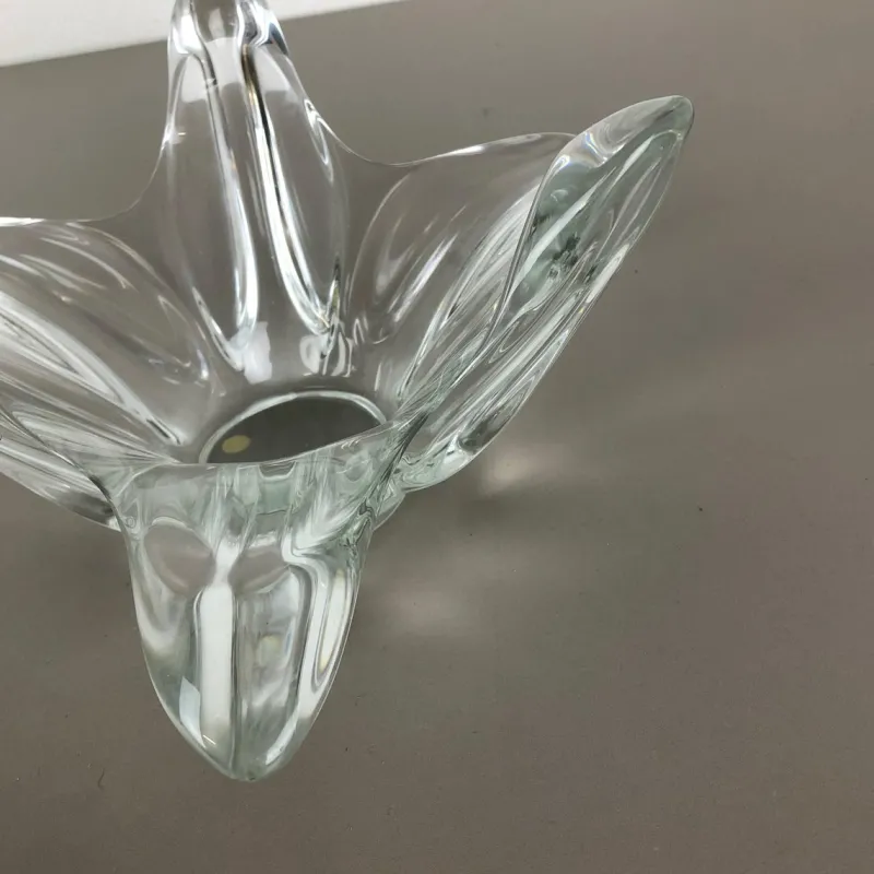 Pamono Large French Floral Crystal Glass Shell Bowl by Art Vannes, France, 1970s> Bowls
