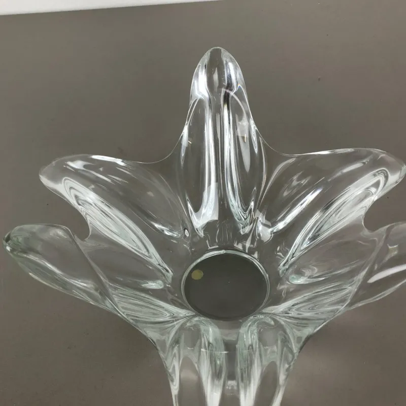 Pamono Large French Floral Crystal Glass Shell Bowl by Art Vannes, France, 1970s> Bowls