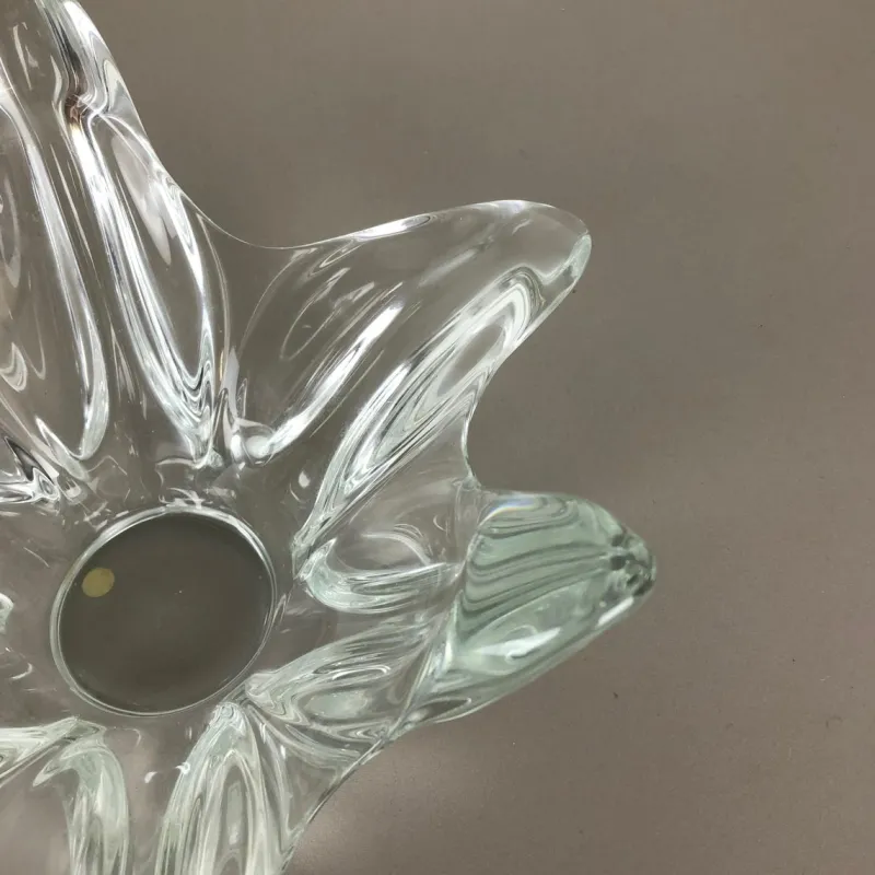 Pamono Large French Floral Crystal Glass Shell Bowl by Art Vannes, France, 1970s> Bowls