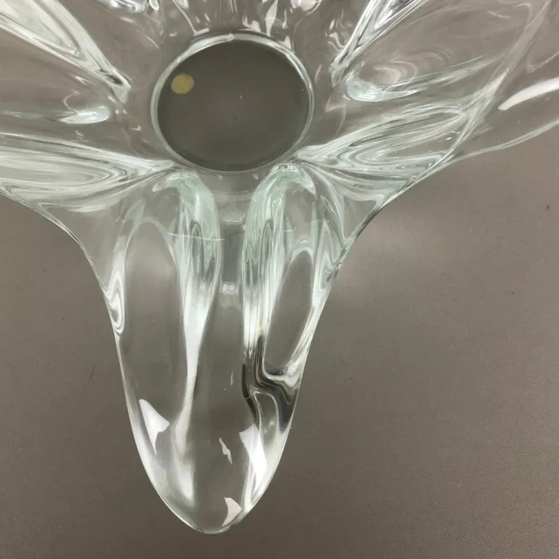 Pamono Large French Floral Crystal Glass Shell Bowl by Art Vannes, France, 1970s> Bowls