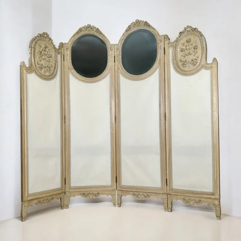 Pamono Large French Four-Fold Mirrored Dressing Screen, 1920s> Room Dividers & Screens