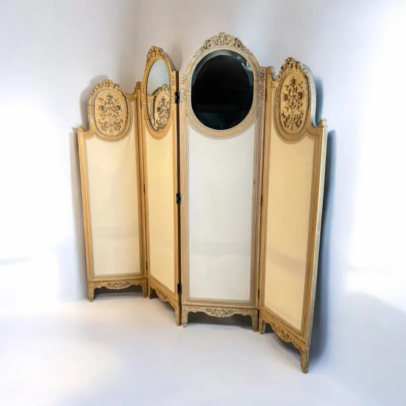 Pamono Large French Four-Fold Mirrored Dressing Screen, 1920s> Room Dividers & Screens
