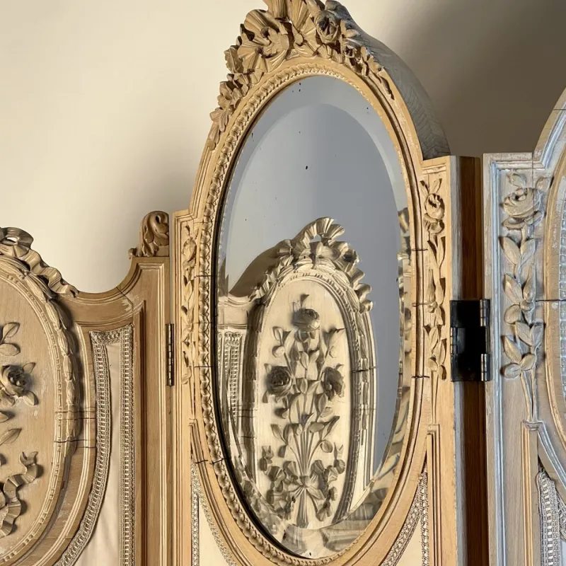 Pamono Large French Four-Fold Mirrored Dressing Screen, 1920s> Room Dividers & Screens