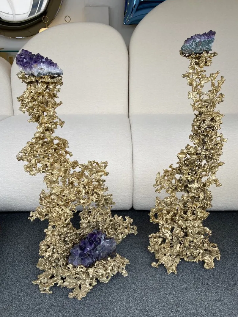 Outlet Pamono Large French Gilt Bronze and Amethyst Sculptures by Boeltz, 1970s, Set of 2