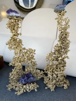 Outlet Pamono Large French Gilt Bronze and Amethyst Sculptures by Boeltz, 1970s, Set of 2