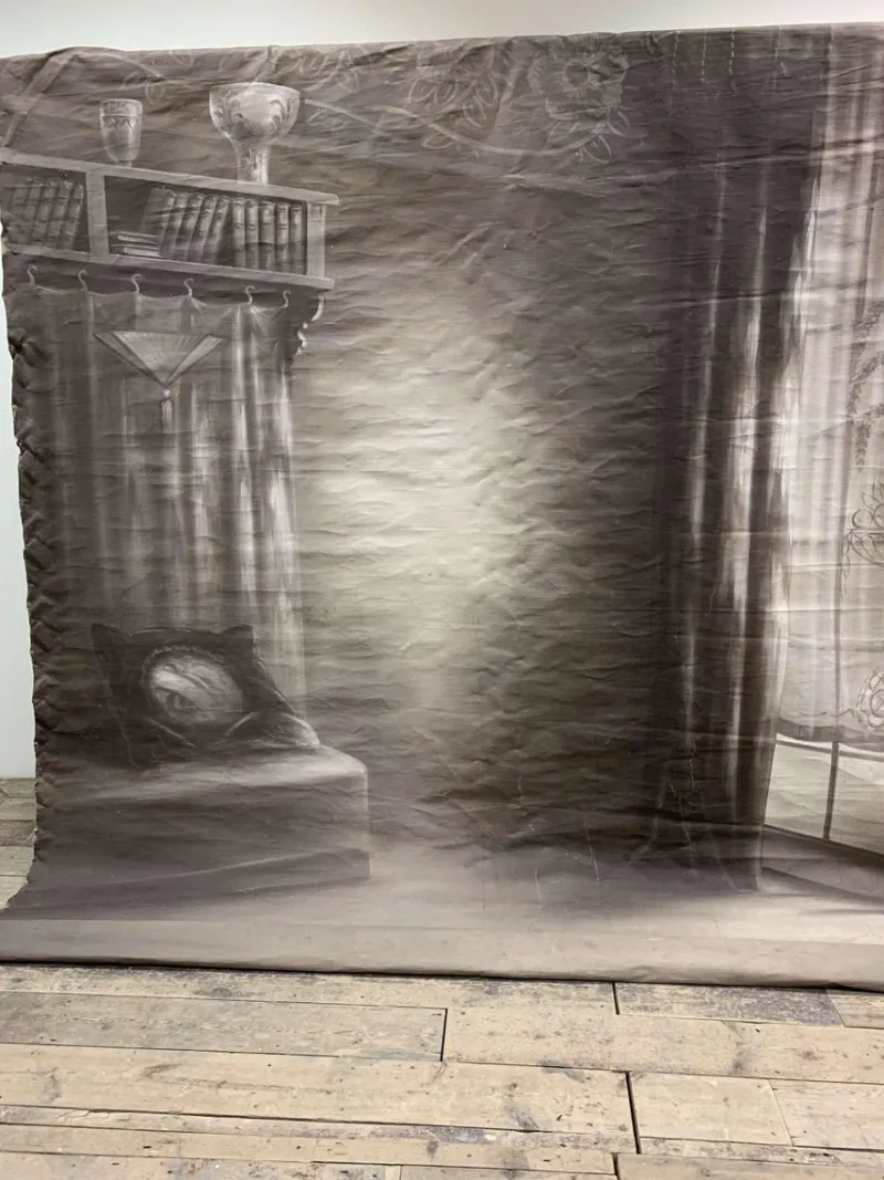 Discount Pamono Large French Photographer's Backdrop of Interior Scene, 1900s