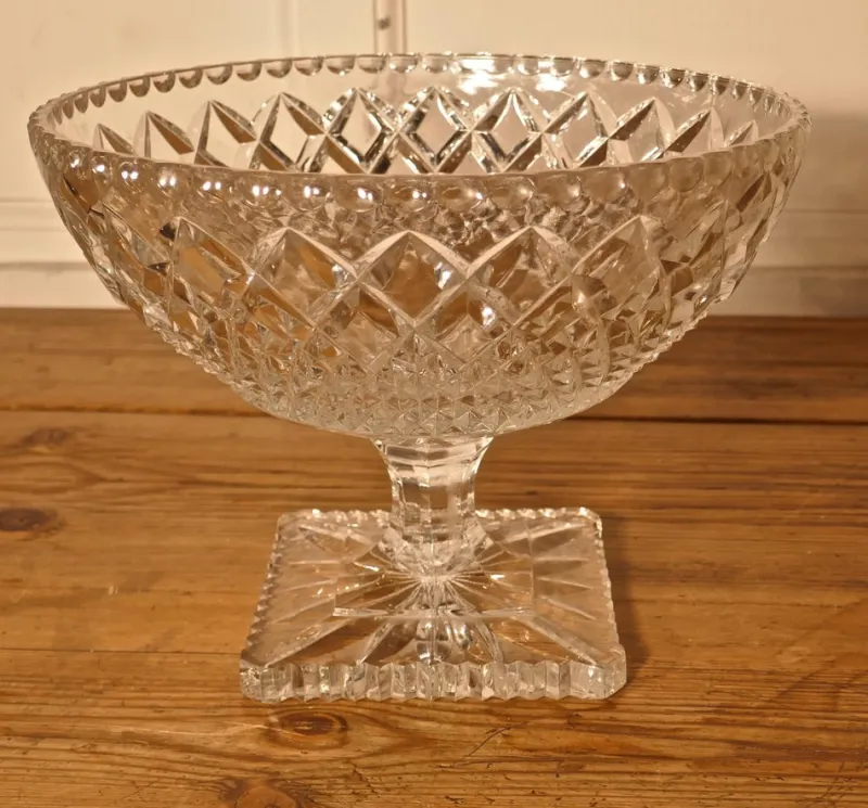 Online Pamono Large French Tazza Diamond Cut Cristal Pedestal Fruit Dish, 1950