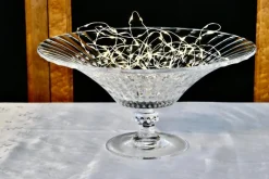 Pamono Large French Tazza Diamond Patterned Crystal Pedestal Fruit Dish, 1950s> Serving Dishes