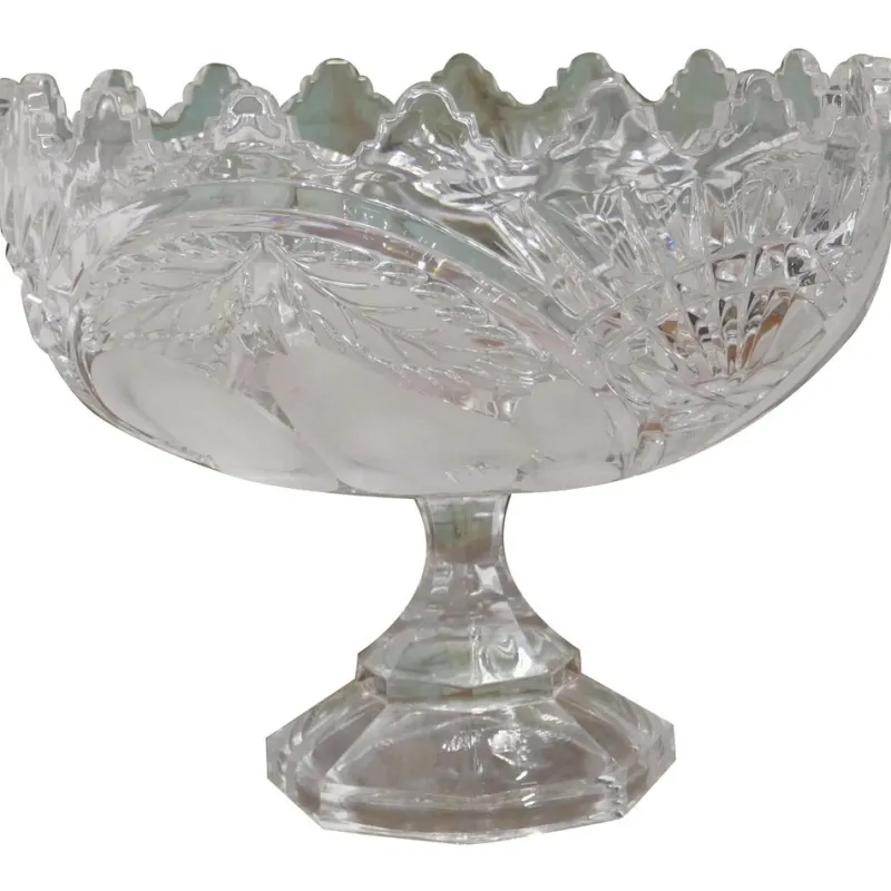 Pamono Large French Tazza Etched Cristal Pedestal Fruit Dish, 1960s> Serving Dishes