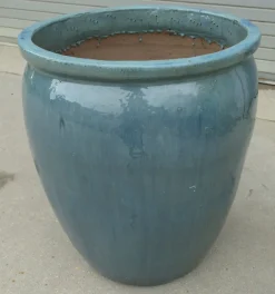 Pamono Large French Terracotta Turquoise Blue Garden Planter, 1960s><noscript><img width=