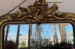 Pamono Large French Vertical Gilt Mirror with Floral Crest, 1890s><noscript><img width=