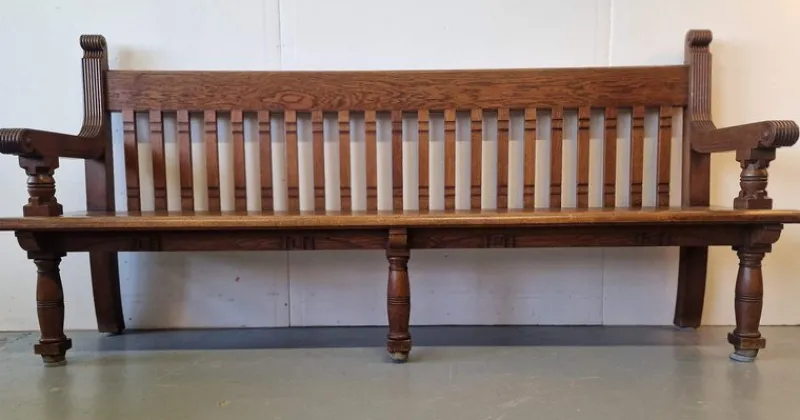 Pamono Large German Church Bench in Oak> Benches