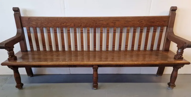 Pamono Large German Church Bench in Oak> Benches