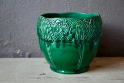 Pamono Large Green Slip Planter from Orchies, 1930s> Planters And Jardiniere