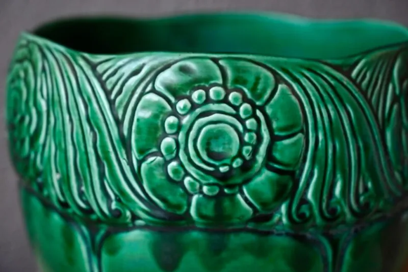 Pamono Large Green Slip Planter from Orchies, 1930s> Planters And Jardiniere
