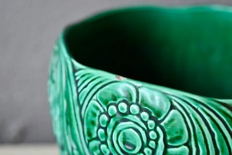 Pamono Large Green Slip Planter from Orchies, 1930s> Planters And Jardiniere
