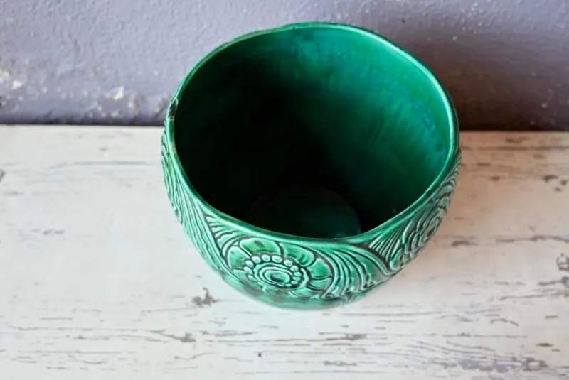 Pamono Large Green Slip Planter from Orchies, 1930s> Planters And Jardiniere