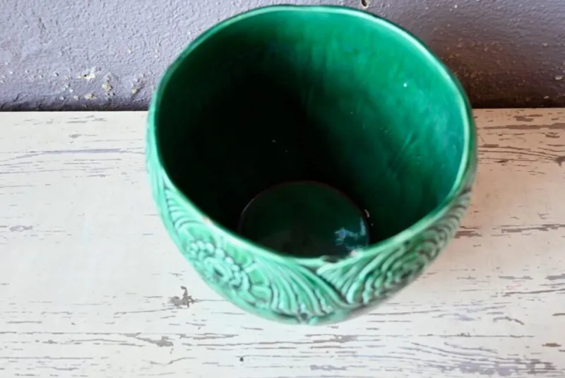 Pamono Large Green Slip Planter from Orchies, 1930s> Planters And Jardiniere