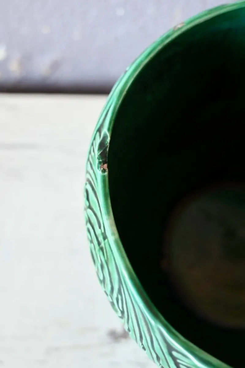 Pamono Large Green Slip Planter from Orchies, 1930s> Planters And Jardiniere