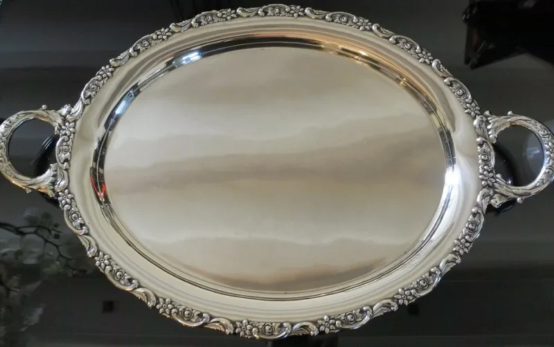 Pamono Large Handmade Sterling Silver Platter, 1930s