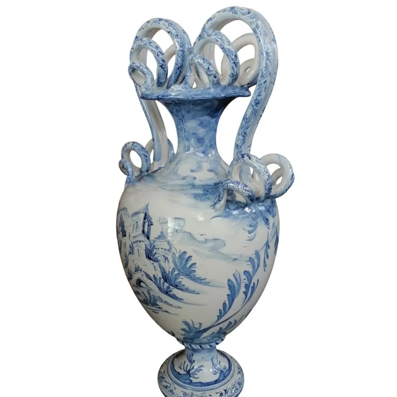 Pamono Large Hand-Painted Ceramic Vase from Spotorno, 1950s> Vases