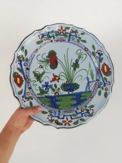 Pamono Large Hand-Painted Plate with Italian Oriental Decoration from Faenza, 1940s><noscript><img width=