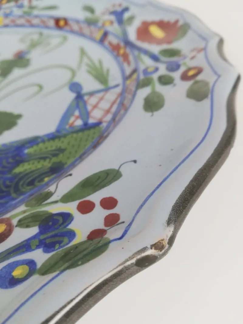 Pamono Large Hand-Painted Plate with Italian Oriental Decoration from Faenza, 1940s> Dinnerware Accessories