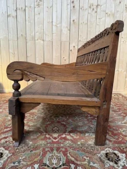 Pamono Large Indonesian Garden Bench in Carved Walnut
