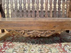 Pamono Large Indonesian Garden Bench in Carved Walnut
