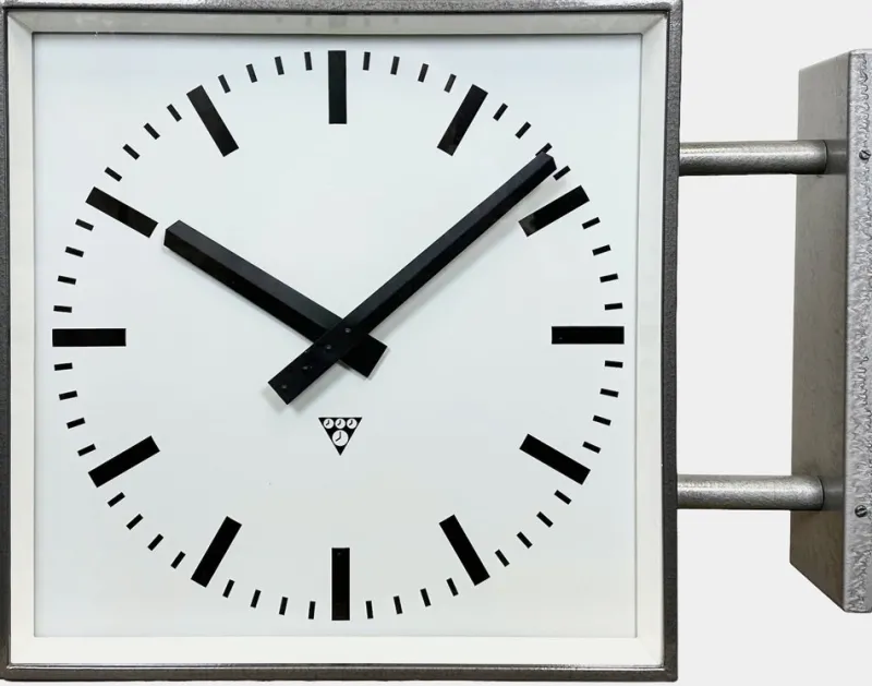 Best Pamono Large Industrial Square Double Sided Factory Wall Clock from Pragotron, 1970s