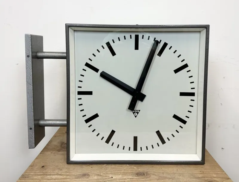 Best Pamono Large Industrial Square Double Sided Factory Wall Clock from Pragotron, 1970s