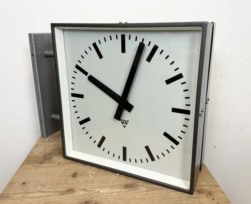 Best Pamono Large Industrial Square Double Sided Factory Wall Clock from Pragotron, 1970s