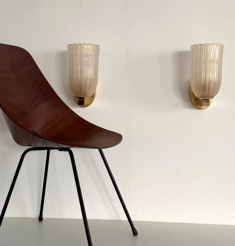 Discount Pamono Large Italian Art Deco Style Murano Glass and Brass Wall Lights from Barovier & Toso, 1990s, Set of 2
