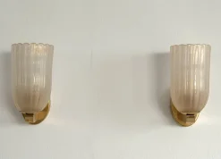 Discount Pamono Large Italian Art Deco Style Murano Glass and Brass Wall Lights from Barovier & Toso, 1990s, Set of 2
