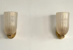 Discount Pamono Large Italian Art Deco Style Murano Glass and Brass Wall Lights from Barovier & Toso, 1990s, Set of 2