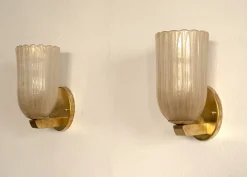 Discount Pamono Large Italian Art Deco Style Murano Glass and Brass Wall Lights from Barovier & Toso, 1990s, Set of 2