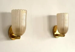 Discount Pamono Large Italian Art Deco Style Murano Glass and Brass Wall Lights from Barovier & Toso, 1990s, Set of 2