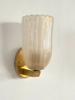 Discount Pamono Large Italian Art Deco Style Murano Glass and Brass Wall Lights from Barovier & Toso, 1990s, Set of 2