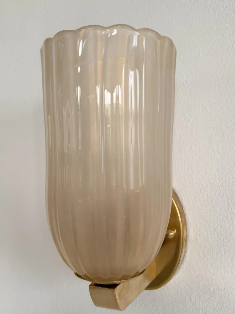 Discount Pamono Large Italian Art Deco Style Murano Glass and Brass Wall Lights from Barovier & Toso, 1990s, Set of 2