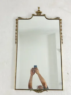 Online Pamono Large Italian Brass Wall Mirror, 1957