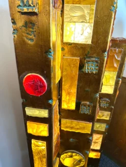 Pamono Large Italian Hammered Glass and Gilt Wrought Iron Floor Lamp from Longobard, 1970s><noscript><img width=