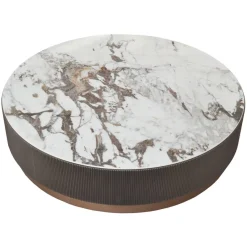 Sale Pamono Large Italian Modern Round Coffee Table with Ceramic Top and Wooden Base from Kabinet