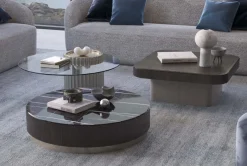 Sale Pamono Large Italian Modern Round Coffee Table with Ceramic Top and Wooden Base from Kabinet
