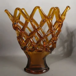 Pamono Large Italian Murano Glass Bowl with Grid Pattern from Made Murano Glass, 1950s> Bowls